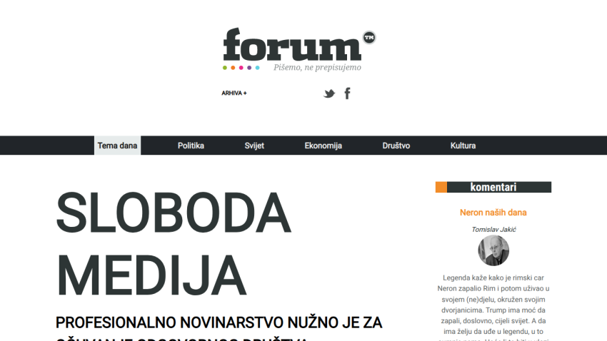 Article titled 'Sloboda Medija' discussing the importance of professional journalism.