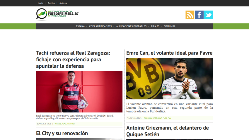 Sports news website featuring articles on player transfers and team updates.