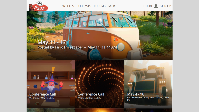 Event listings with a colorful van in the background and a conference call highlighted.