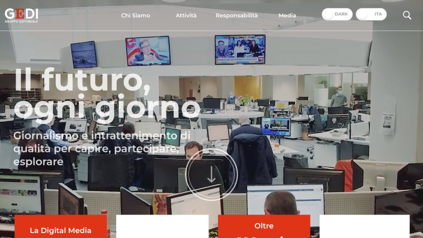 Homepage of GEDI featuring a newsroom with text about the future and participation.