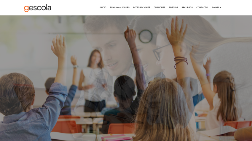 Educational website with children raising hands in classroom and headline about improving student performance