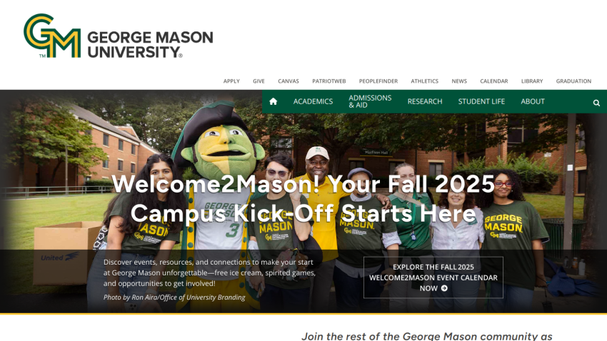 Welcome message for Fall 2025 Campus Kick-Off at George Mason University.
