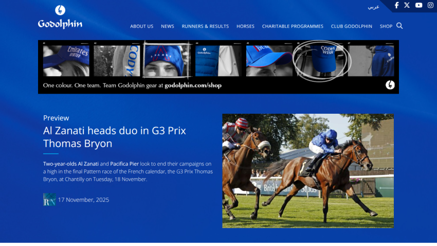 Preview article about Al Zanati and Pacifica Pier in G3 Prix Thomas Bryon horse race with date and image of jockeys on horses