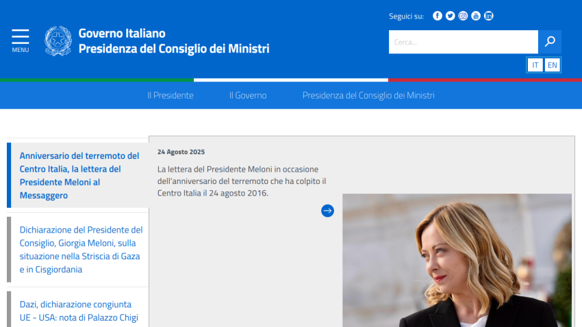 Official website of the Italian government featuring news and announcements.