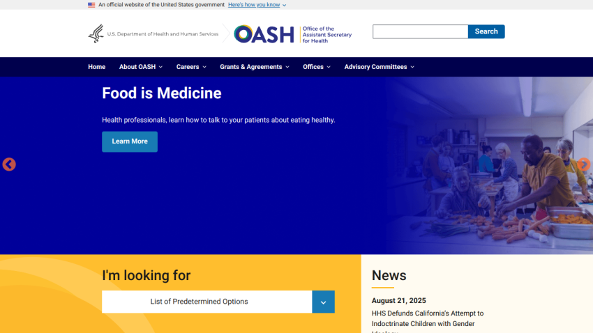 Website header with 'Food is Medicine' message and navigation options.
