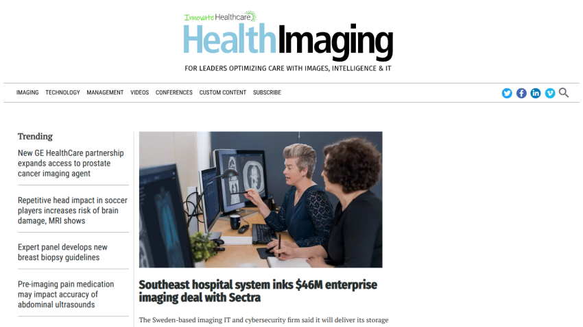 Health Imaging website with news on a $46M enterprise imaging deal and trending healthcare imaging topics