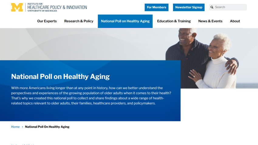 National Poll on Healthy Aging page with header, navigation, and introduction text about understanding older adults' health perspectives