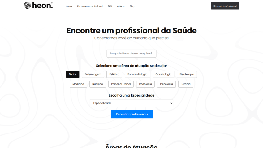 Health professional search page with city input, specialty filters, and find button