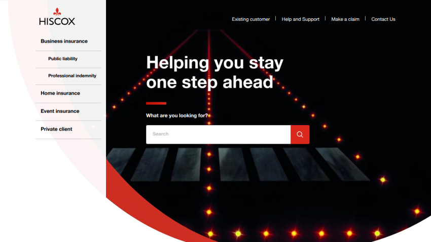 Homepage with search bar and tagline about staying ahead in business.