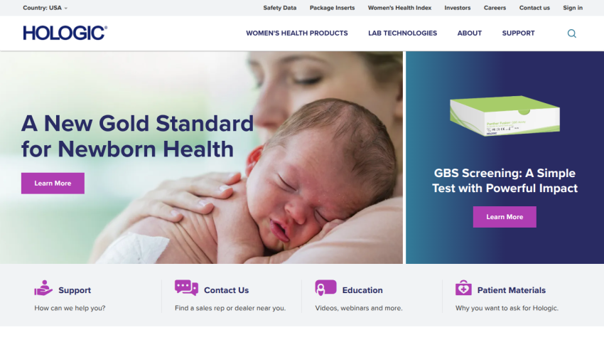 Homepage featuring a newborn with a tagline about newborn health standards.