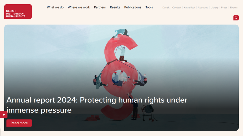 Danish Institute for Human Rights website with 2024 annual report on protecting human rights under pressure