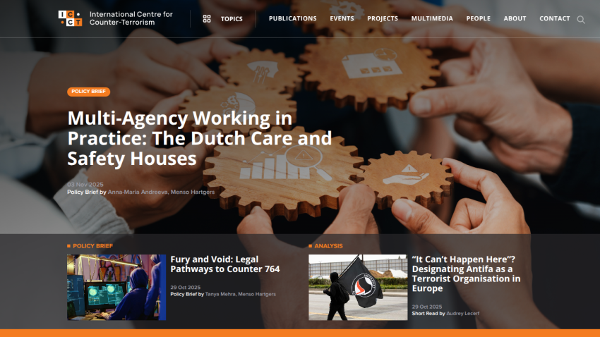 Homepage of International Centre for Missing & Exploited Children with navigation bar and featured articles on child safety and legal pathways