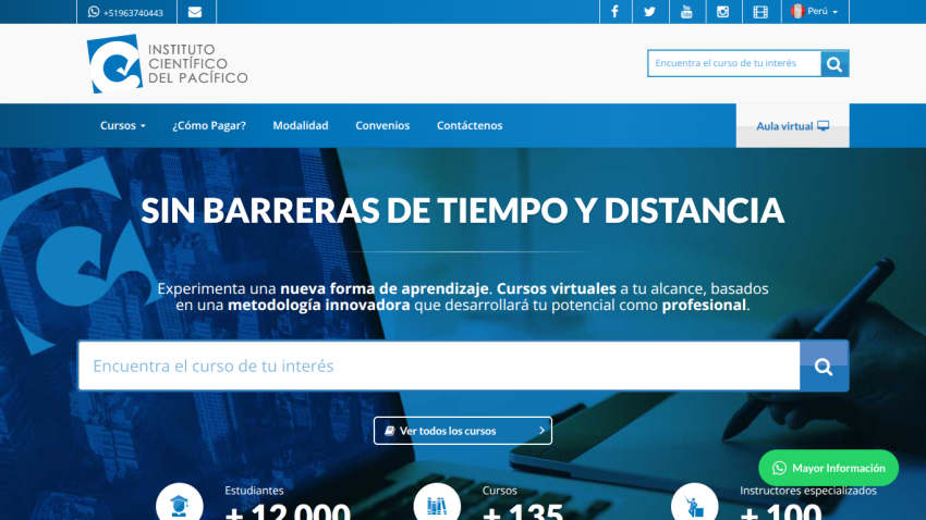 Homepage of an educational institution with a search bar and key offerings highlighted.
