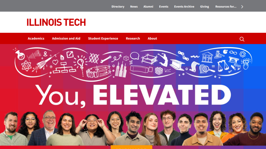 Illinois Tech homepage featuring diverse students with the tagline 'You, ELEVATED'.