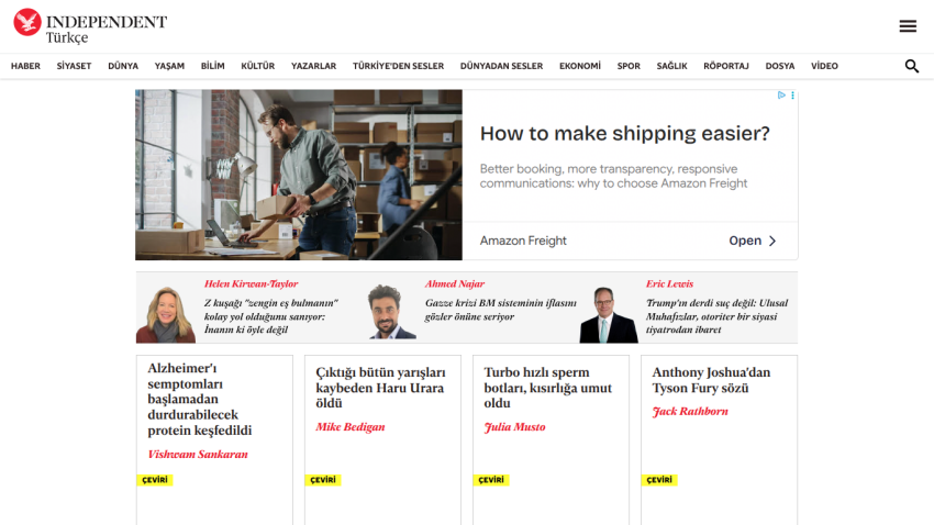 Homepage featuring articles on shipping, news, and profiles of contributors.