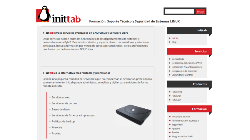 Init tab website offering advanced GNU/Linux and free software services, technical support, and system security training