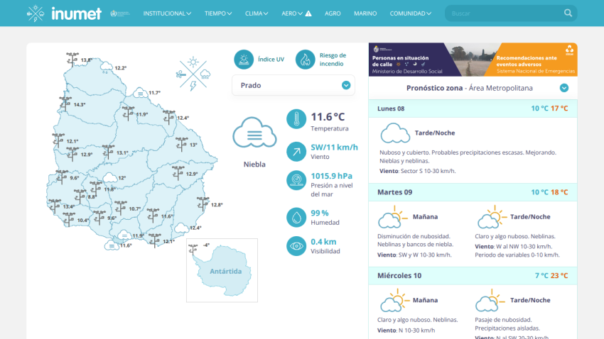 Weather forecast with a map and current conditions displayed prominently.