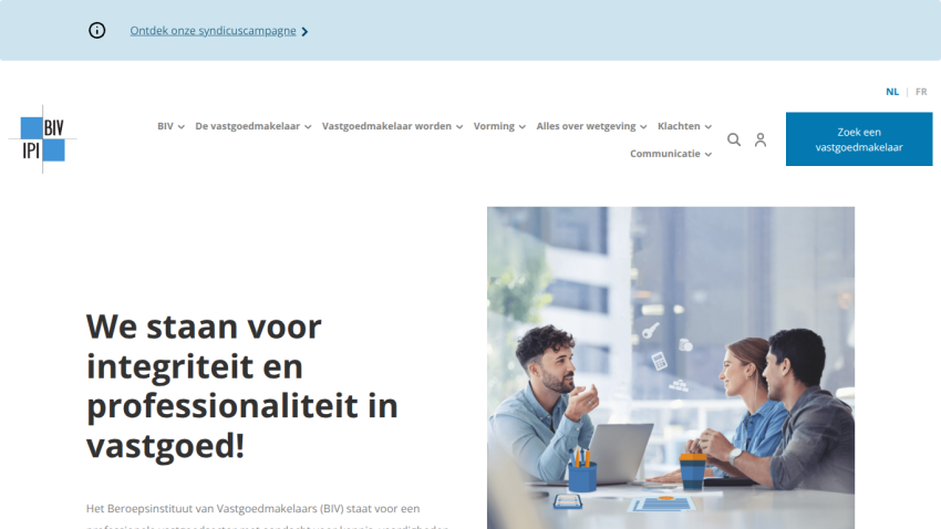 Homepage featuring a team discussing integrity and professionalism in real estate.