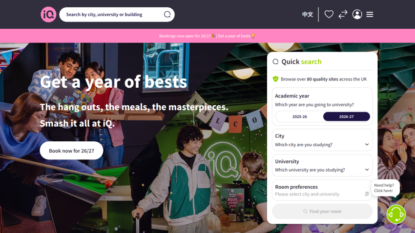 Homepage hero section promoting a year of bests with a call to action button and background image of people in a cafe setting