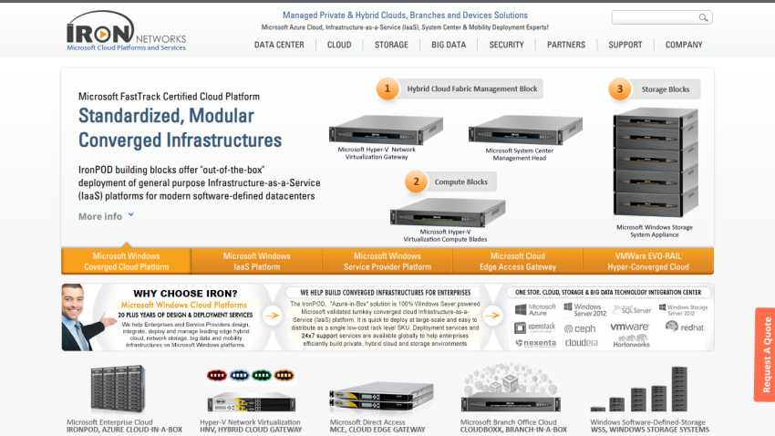 Iron Networks offers standardized, modular converged infrastructures with product highlights.