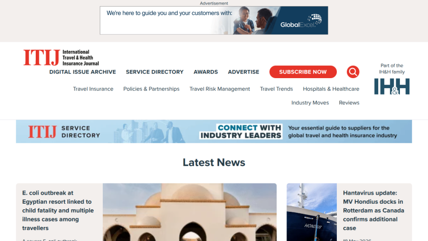 International Travel & Health Journal homepage featuring latest news and service directory.