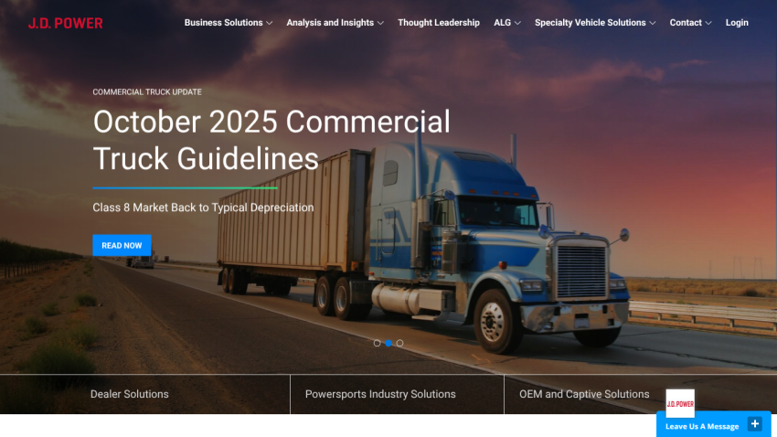 Homepage featuring October 2025 Commercial Truck Guidelines with a large truck image and navigation menu