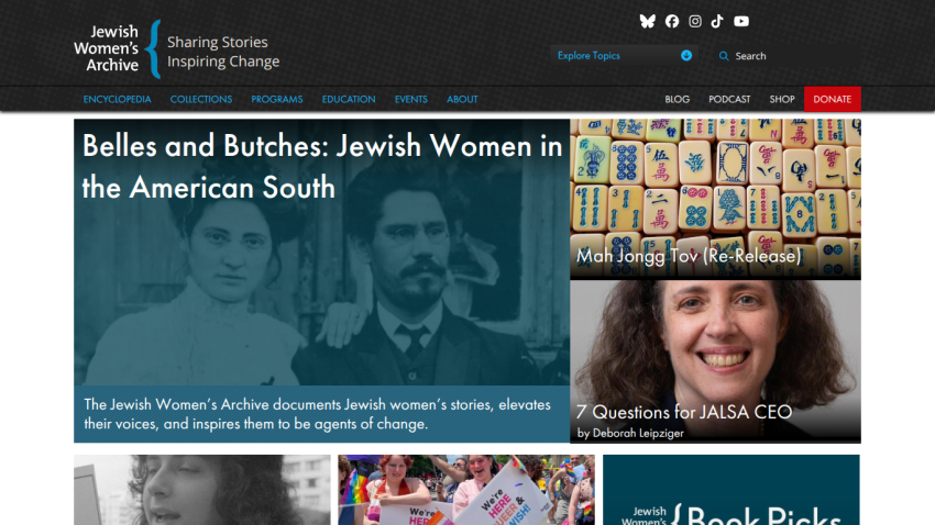 Homepage featuring Jewish Women's Archive with highlighted stories and images.