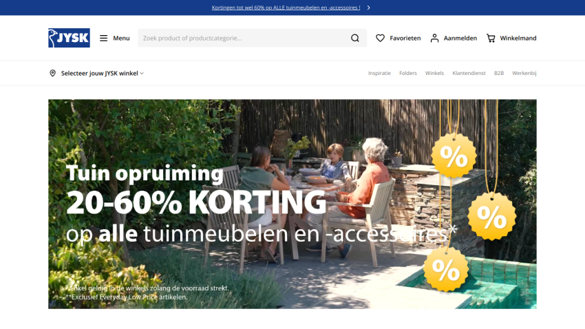 Promotion for garden furniture sale with discounts of 20-60% displayed prominently.