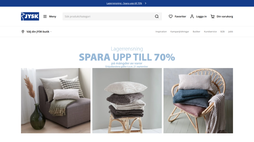 Homepage showcasing home textiles with a discount message.