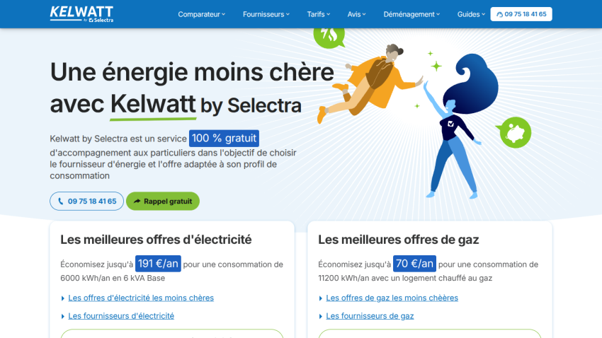 Kelwatt by Selectra energy service offering cheaper energy with free support, electricity and gas savings offers