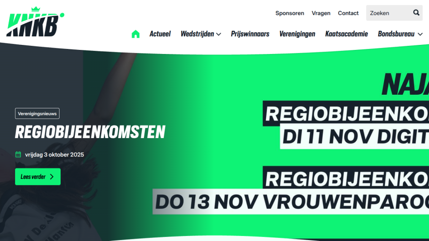 Homepage with navigation menu and announcements about regional meetings on November 11 and 13, 2025