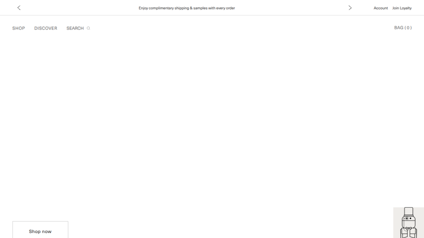 Website header with navigation links and a hero section promoting a product with a Shop now button.