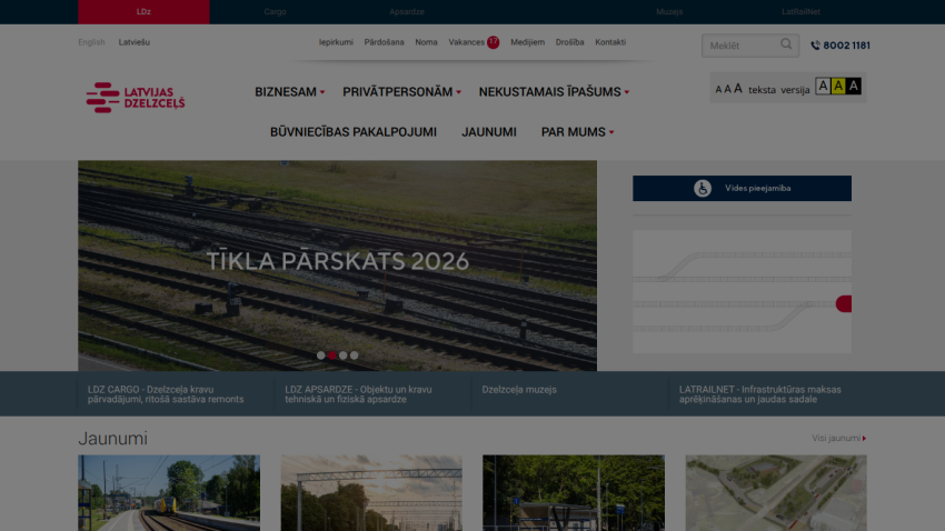 Homepage of a railway service featuring a headline about the network overview and navigation options.