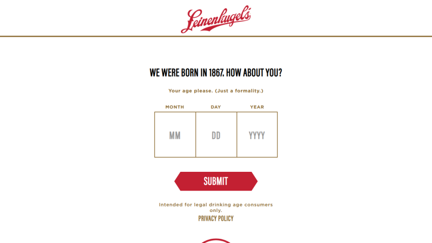 Lunazul tequila age verification form asking for birth date to confirm legal drinking age