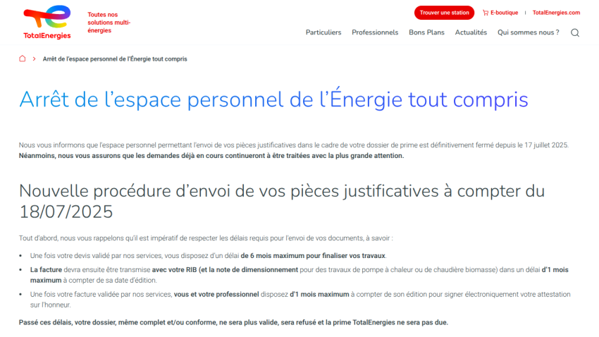 Announcement about the end of the personal energy space and new document submission procedure.