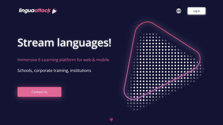 E-learning platform homepage offering immersive language streaming for schools and corporate training