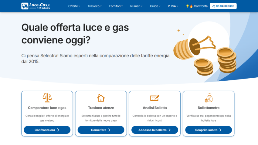 Energy tariff comparison service homepage offering light and gas deals, moving utilities help, bill analysis, and cost checking tools