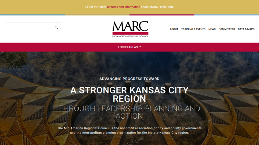 Mid-America Regional Council homepage promoting progress toward a stronger Kansas City region through leadership, planning, and action