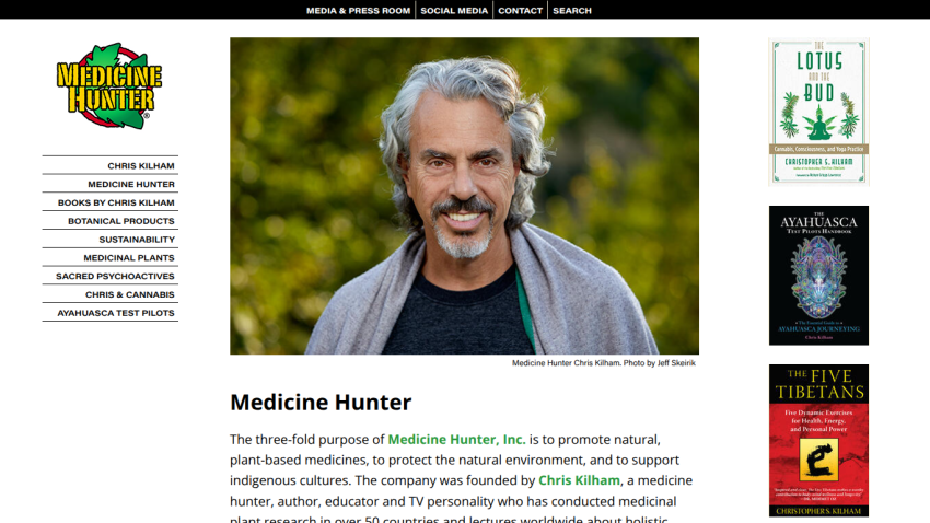 Homepage of Medicine Hunter featuring a portrait and description of the company’s purpose.