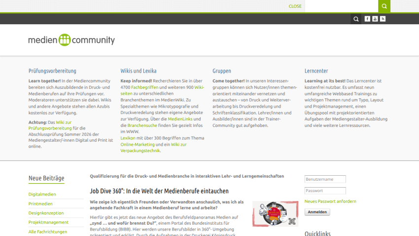 Website header and community information with recent posts listed.