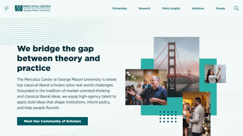 Homepage of the Meritus Center showcasing their mission to bridge theory and practice.
