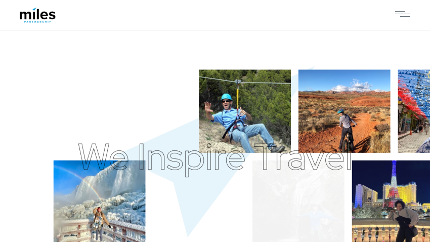 Travel inspiration website with images of scenic locations and text 'We Inspire Travel'
