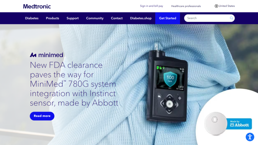 Medtronic's MiniMed 780G system announcement with FDA clearance details.