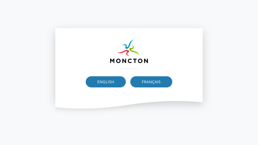 Moncton city website language selection with English and Français buttons