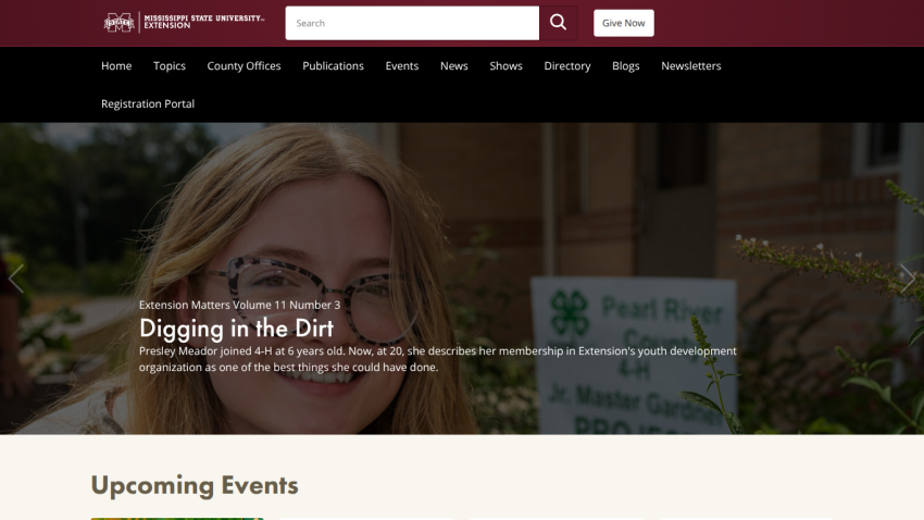 Mississippi State University Extension site promoting deer hunting safety and listing upcoming events