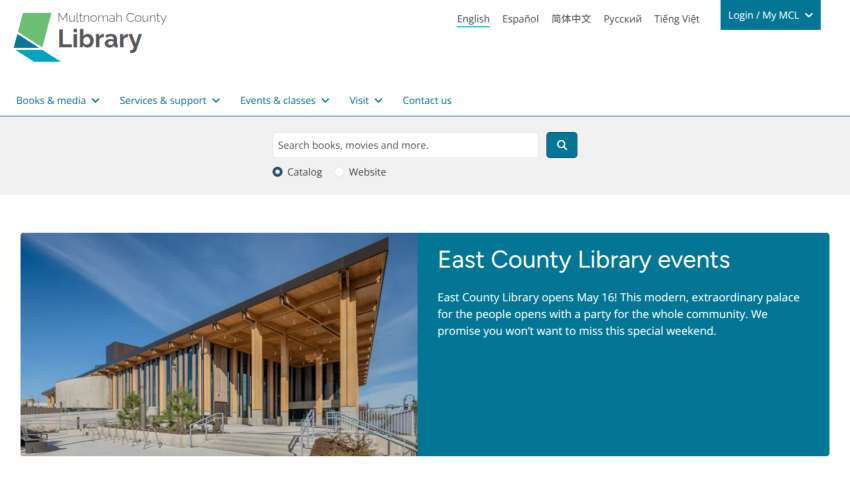 East County Library events section promoting community activities and services.