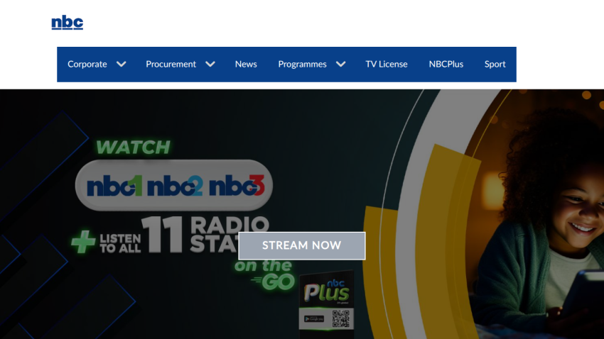 NBC website featuring radio stations and streaming options in the hero section.