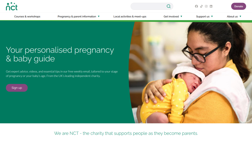 Personalized pregnancy and baby guide with a mother holding a baby.