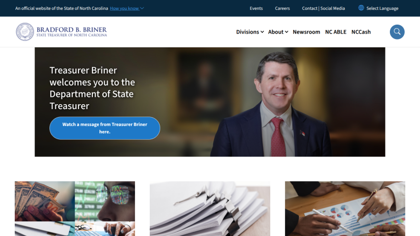 State Treasurer Bradford B. Briner welcomes visitors to the Department of State Treasurer with a message button