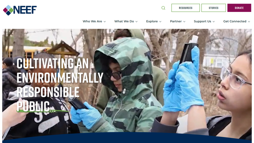 Youth in outdoor setting conducting environmental research with text 'Cultivating an Environmentally Responsible Public'